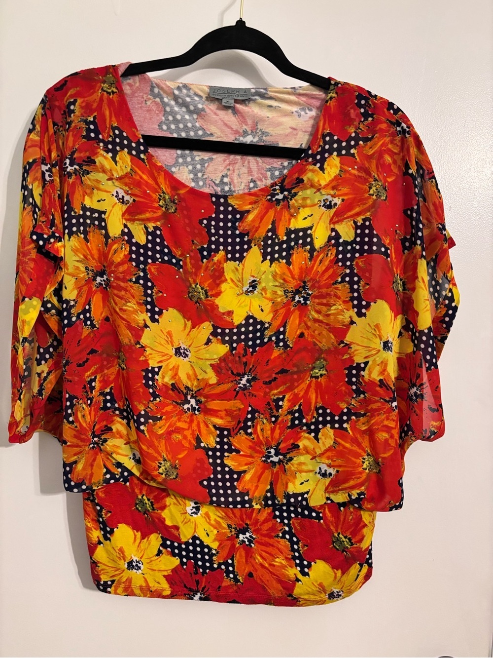 Joseph orange and Yellow Floral Scoop Neck Blouse